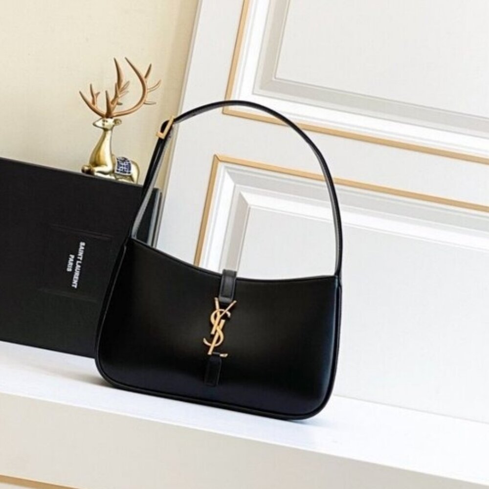 YSL Saint Laurent Le 5 a 7 Mini Leather Hobo Bag Purse - Black